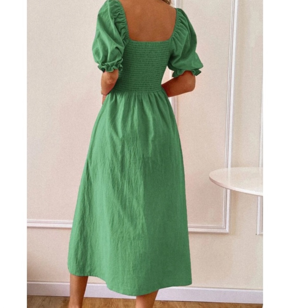 Shirred split hem A line dress - Picture 3 of 15